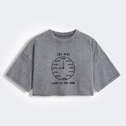 Tokyo-Lion Coffee Time Women's Washed Crop T-Shirt