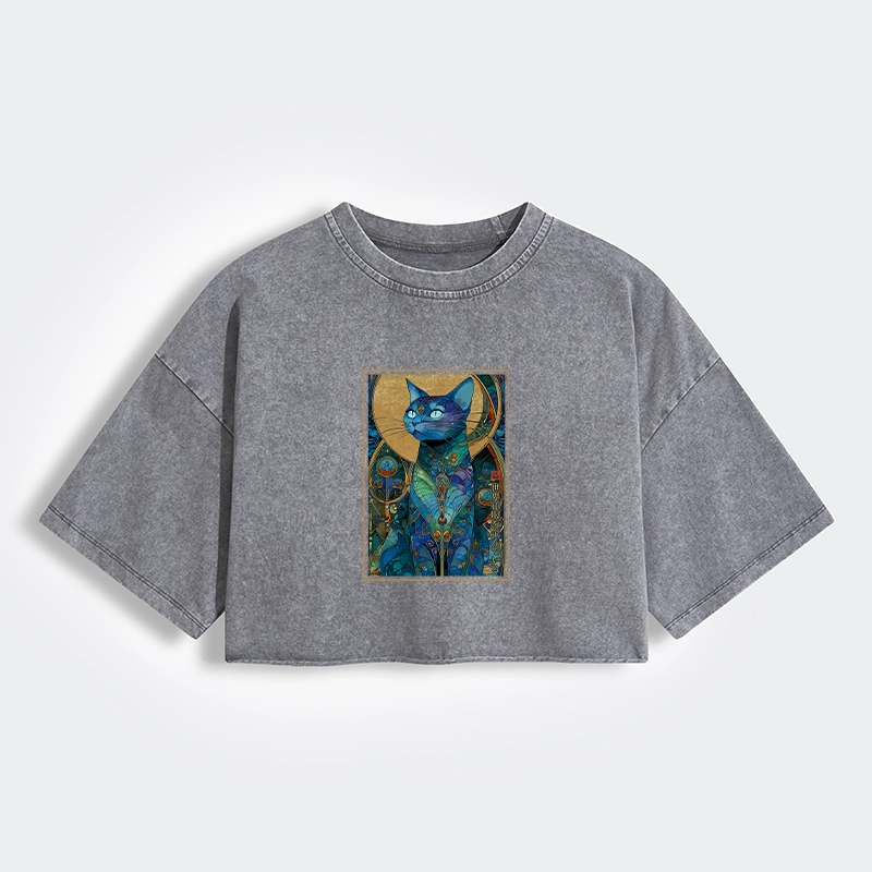 Tokyo-Lion The Cat’s Plan To Rule Them All Women's Washed Crop T-Shirt