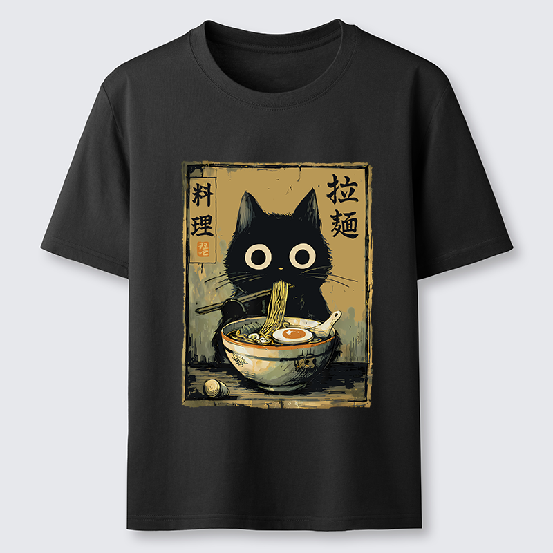 Tokyo-Tiger Cute Black Cat Eating Ramen Japan Classic T-Shirt