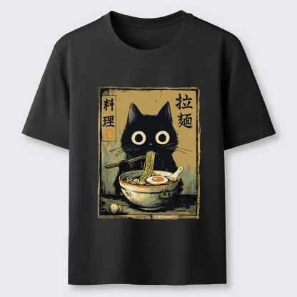 Tokyo-Tiger Cute Black Cat Eating Ramen Japan Classic T-Shirt