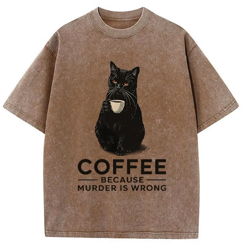 Tokyo-Lion Can't Commit Murder So I'll Drink Coffee Washed T-Shirt