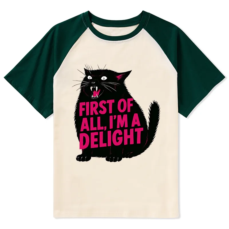 Tokyo-Lion Roaring Black Cat Raglan T-shirt