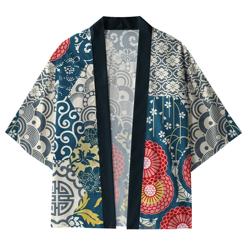 Tokyo-Lion Japanese Floral And Wave Kimono Cardigan