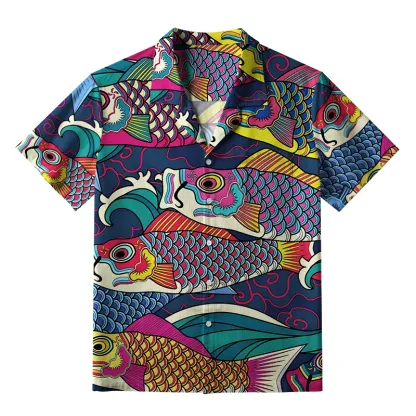 Tokyo-Lion Colorful Japanese Koinobori Aloha Hawaiian Shirt