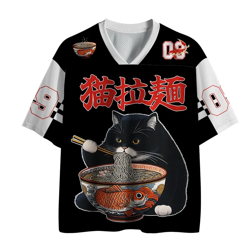 Tokyo-Lion Fat Cat Eating Ramen Mesh Jersey