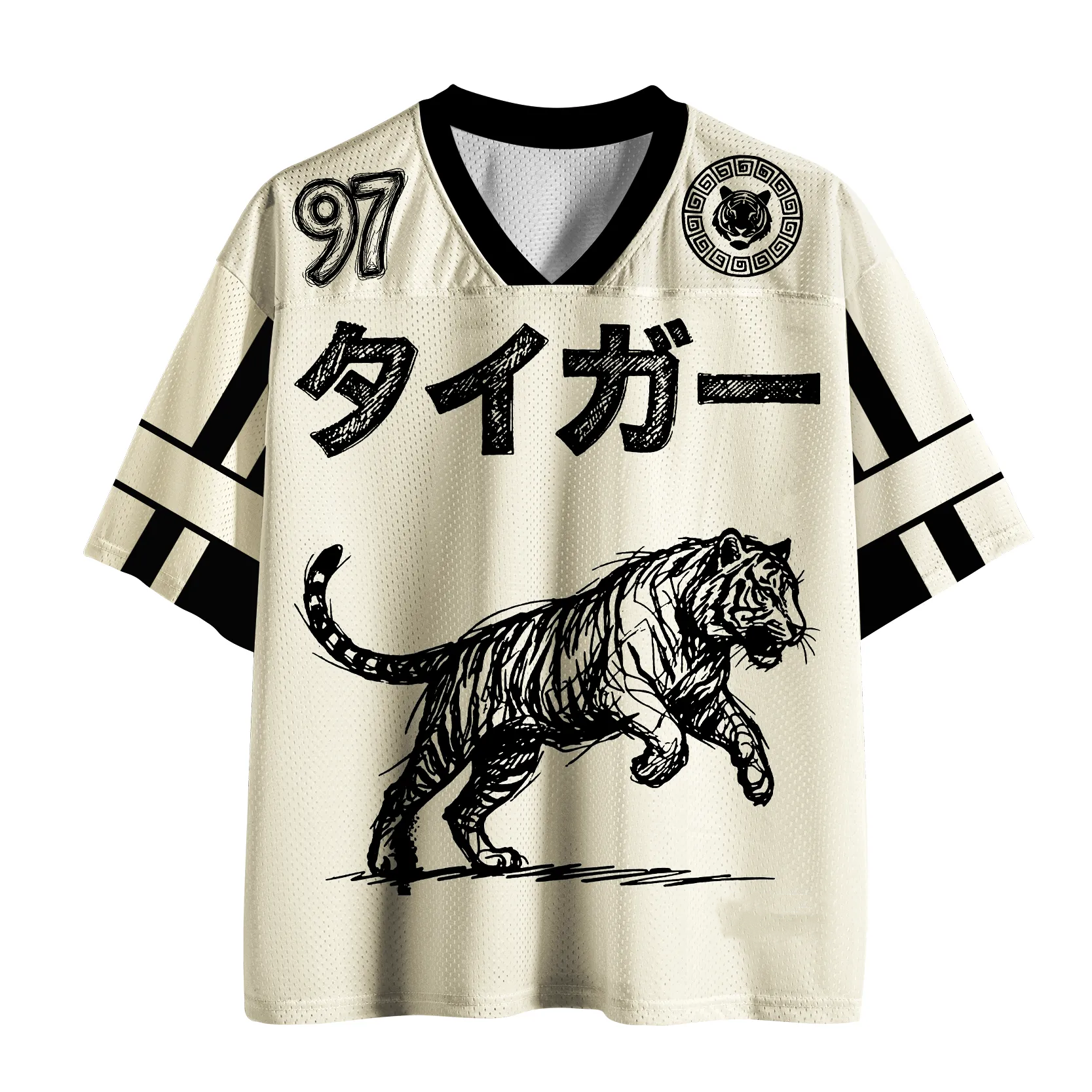 Tokyo-Lion Monochrome tiger Line Art Mesh Jersey