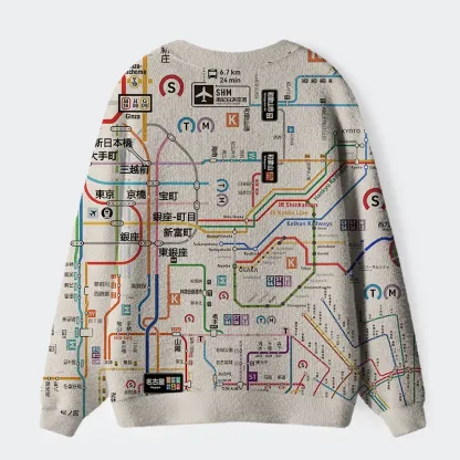 Tokyo-Lion Tokyo Subway Map Ugly Cardigan Sweater