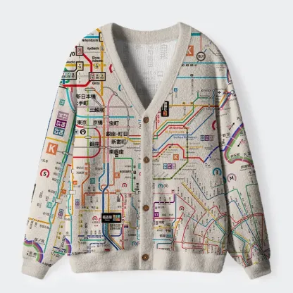 Tokyo-Lion Tokyo Subway Map Ugly Cardigan Sweater