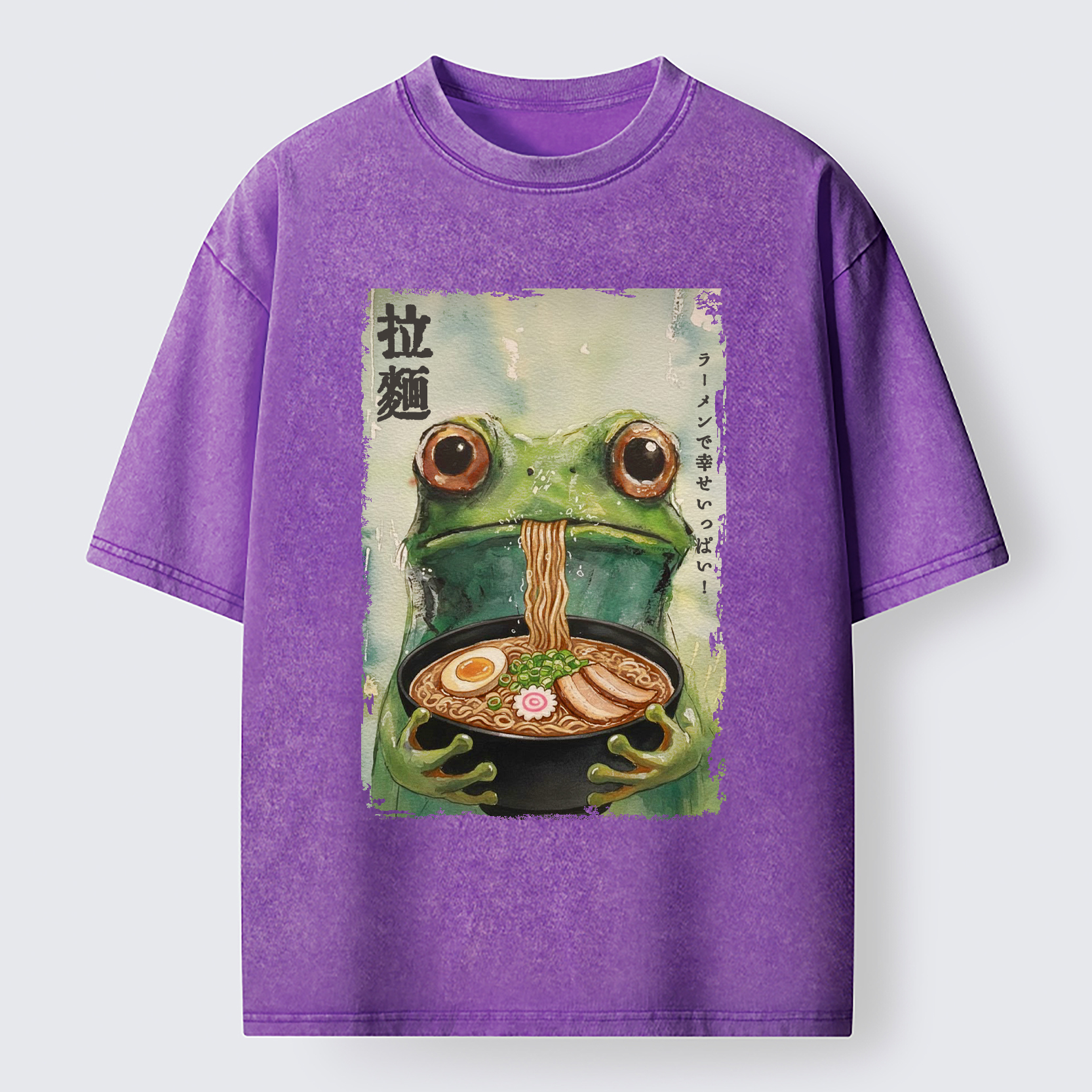 Tokyo-Lion Spacey Frog Eating Ramen Washed T-Shirt