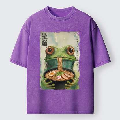 Tokyo-Lion Spacey Frog Eating Ramen Washed T-Shirt