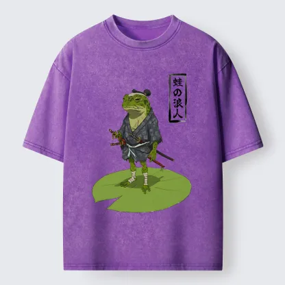 Tokyo-Lion Frog Japanese Samurai Washed T-Shirt