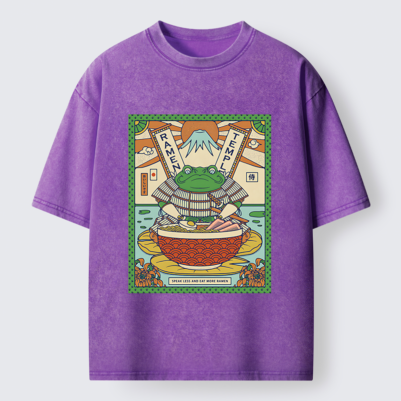 Tokyo-Lion Frog Samurai Eating Ramen Washed T-Shirt