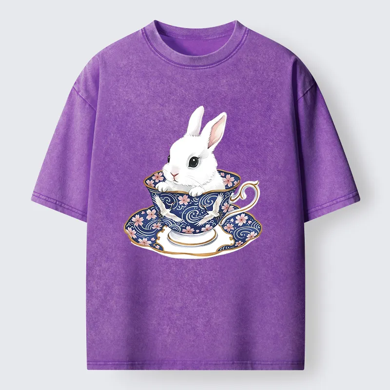 Tokyo-Lion Cute Rabbit Tea Set Washed T-Shirt