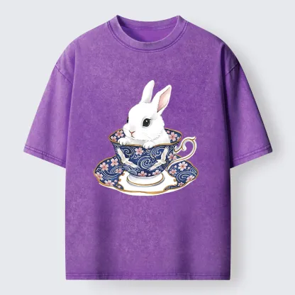 Tokyo-Lion Cute Rabbit Tea Set Washed T-Shirt