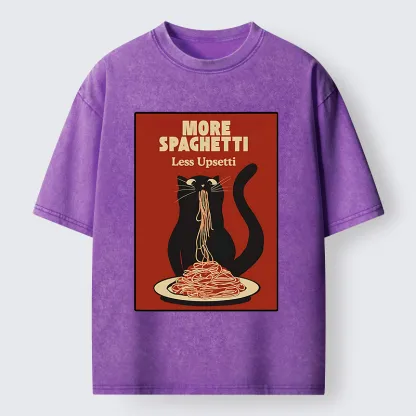 Tokyo-Lion Black Cat Eating Spaghetti Poster Washed T-Shirt
