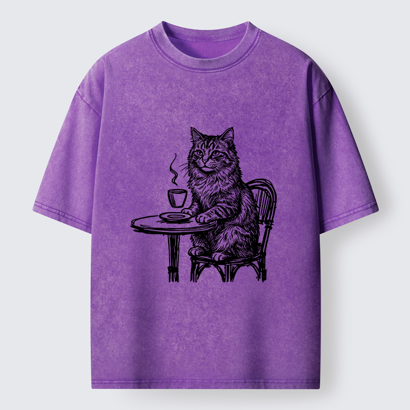 Tokyo-Lion Elegant Long-haired Cat Washed T-Shirt