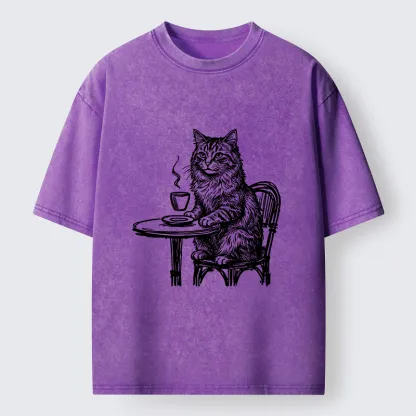 Tokyo-Lion Elegant Long-haired Cat Washed T-Shirt