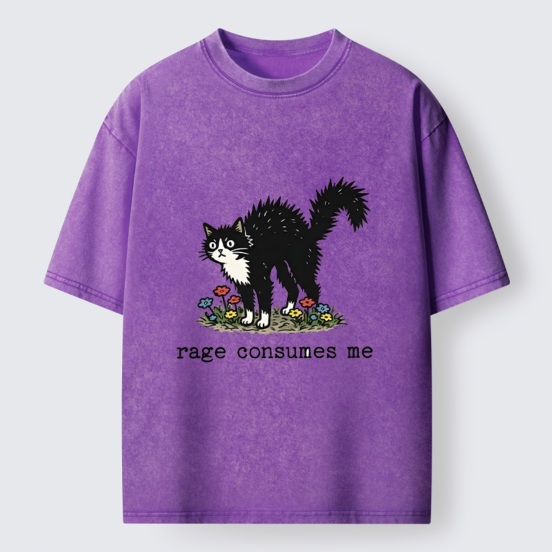 Tokyo-Lion Angry Tuxedo Cat Washed T-Shirt