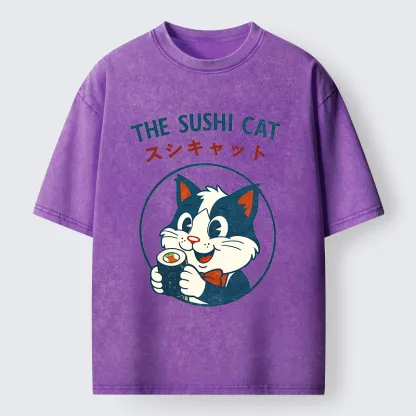 Tokyo-Lion Cat Sushi Funny Washed T-Shirt
