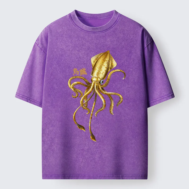Tokyo-Lion Squid Ink Painting Washed T-Shirt