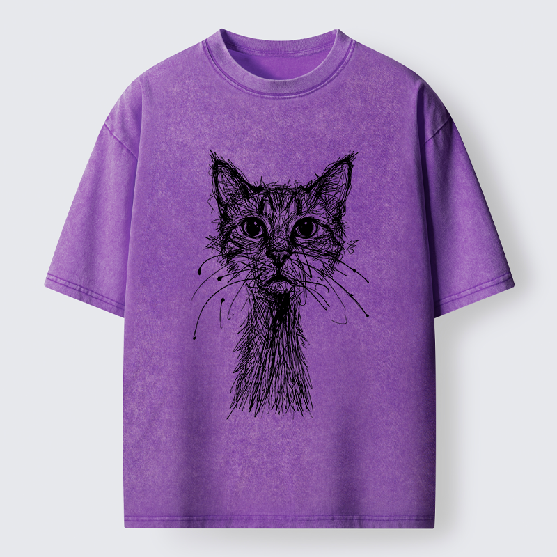 Tokyo-Lion Messy Line Cat Washed T-Shirt-Tokyo-Lion
