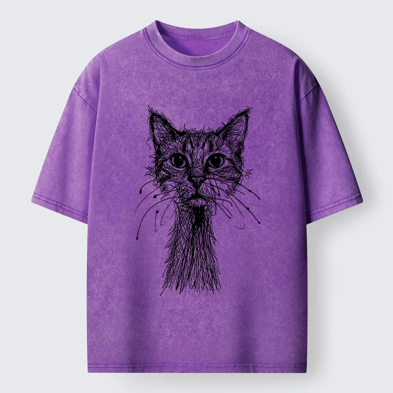 Tokyo-Lion Messy Line Cat Washed T-Shirt-Tokyo-Lion