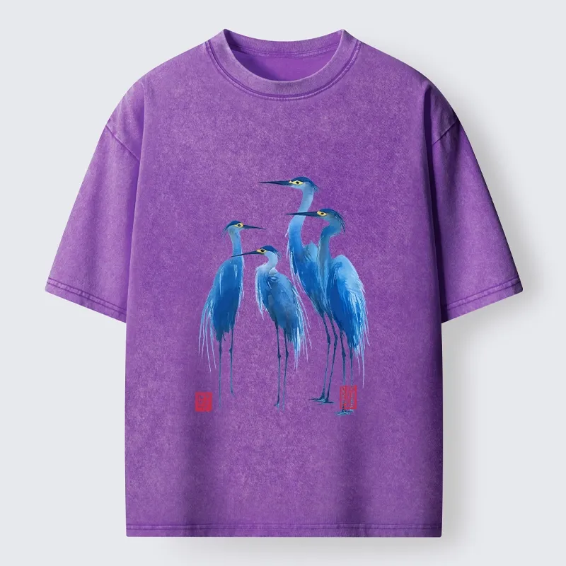 Tokyo-Lion Flocks Of Great Blue Herons Washed T-Shirt