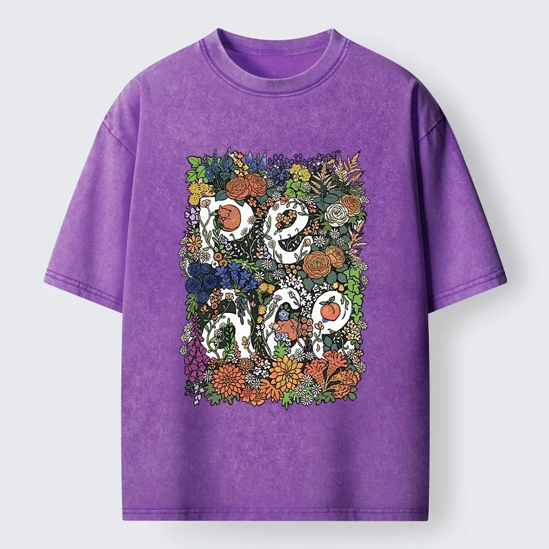 Tokyo-Lion Peace In Flowers Washed T-Shirt