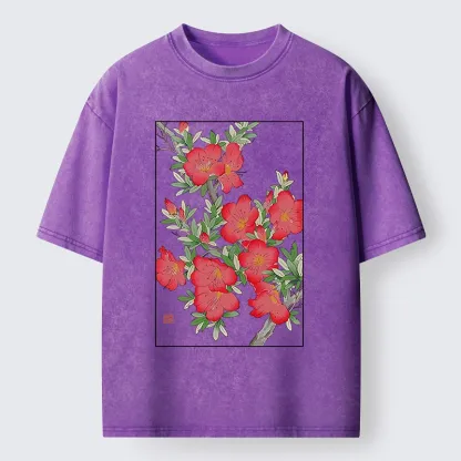 Tokyo-Lion Flower Blooms in Ukiyo-e Style Washed T-Shirt