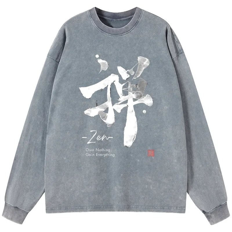 Tokyo-Lion Zen Texts Washed Long Sleeve T-Shirt-Tokyo-Lion