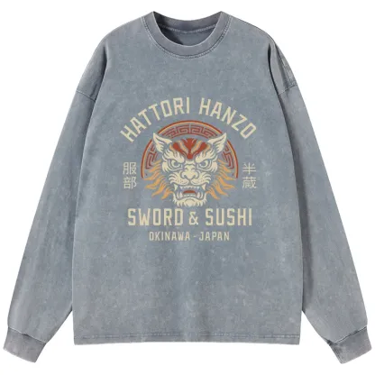 Tokyo-Lion Hattori Lion Japanese Samurai Washed Long Sleeve T-Shirt