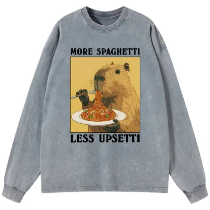 Tokyo-Lion Capybara Eating Pasta Washed Long Sleeve T-Shirt