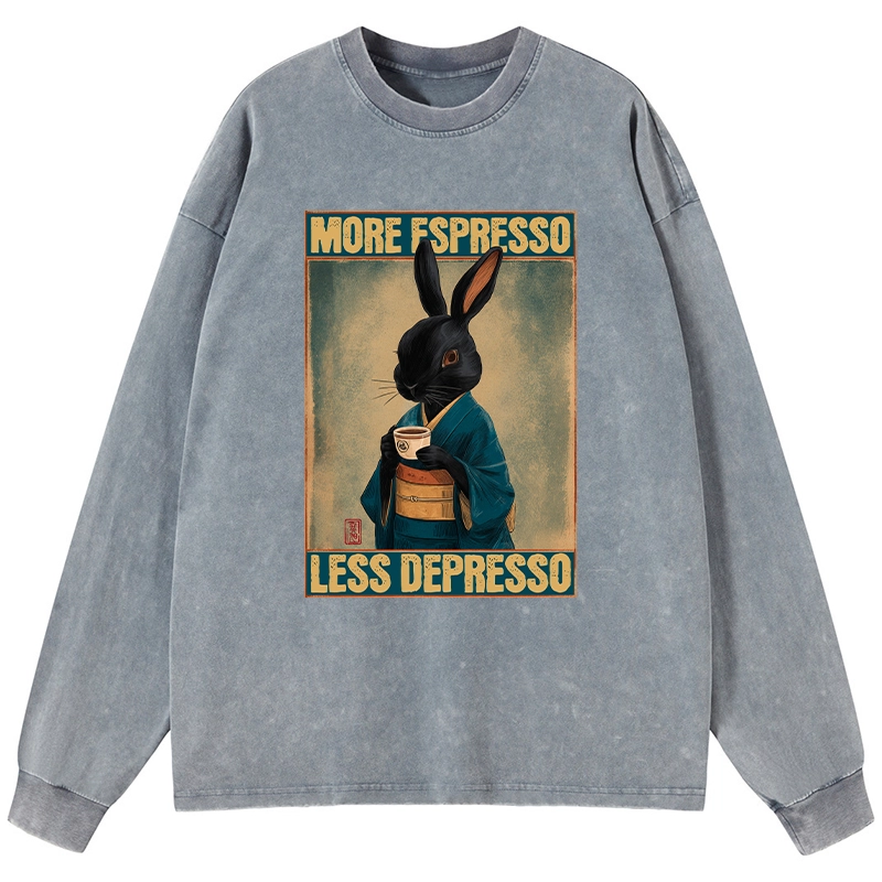 Tokyo-Lion More Espresso Less Depresso Rabbit Washed Long Sleeve T-Shirt