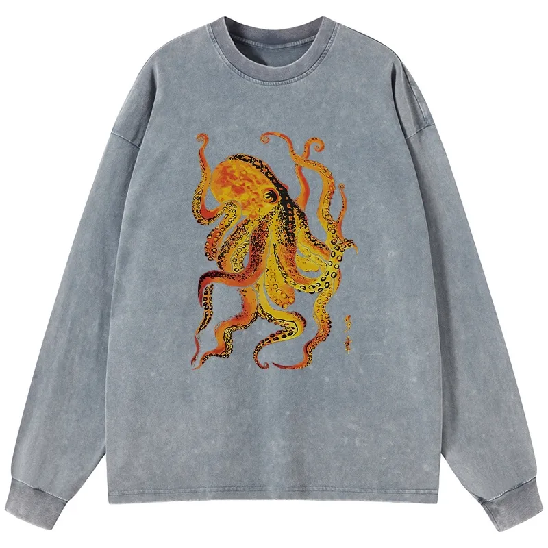 Tokyo-Lion Deep Sea Gorgeous Octopus Washed Long Sleeve T-Shirt