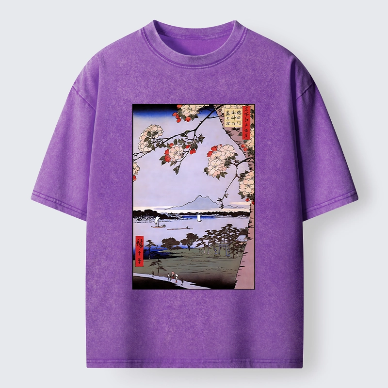 Tokyo-Lion Vintage Japanese Print: Sakura And Fuji Washed T-Shirt