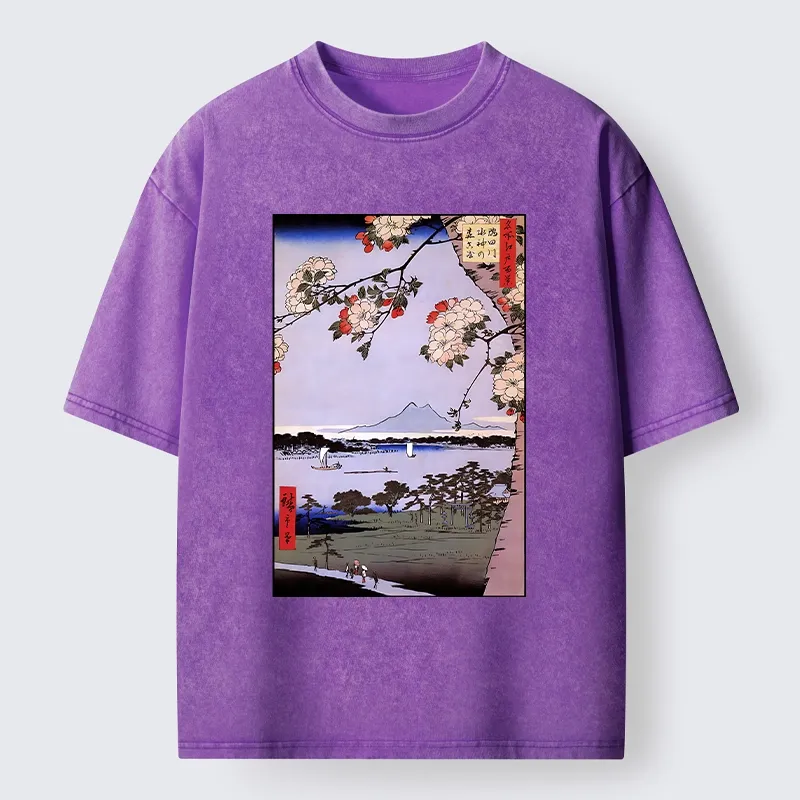 Tokyo-Lion Vintage Japanese Print: Sakura And Fuji Washed T-Shirt