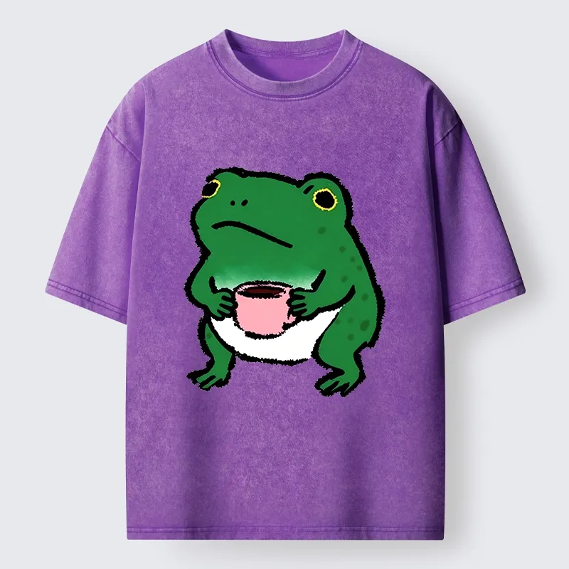 Tokyo-Lion Green Frog Coffee Washed T-Shirt