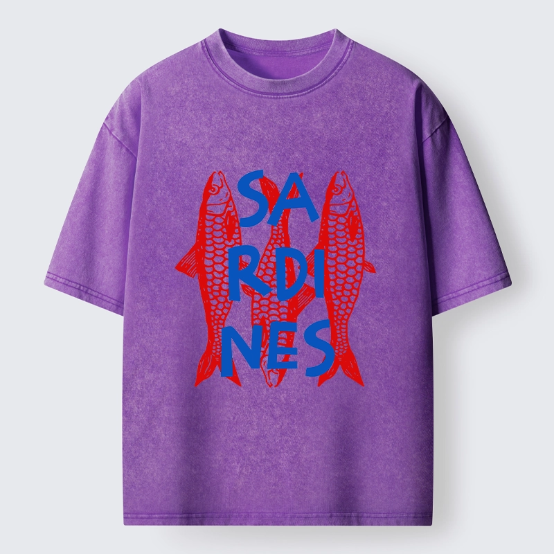 Tokyo-Lion Vibrant Red Sardines Art Washed T-Shirt-Tokyo-Lion