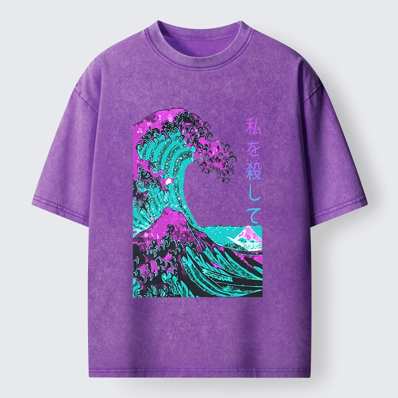 Tokyo-Lion Neon Great Wave Off Kanagawa Washed T-Shirt-Tokyo-Lion