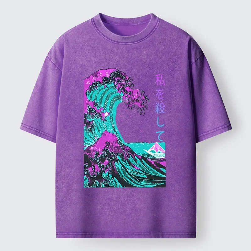Tokyo-Lion Neon Great Wave Off Kanagawa Washed T-Shirt-Tokyo-Lion