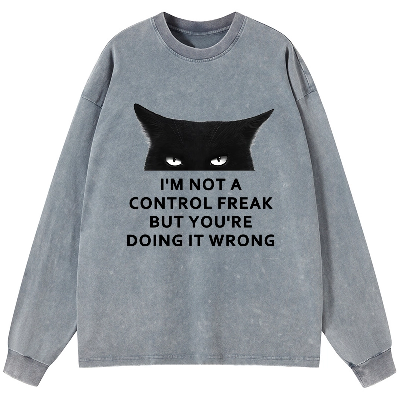 Tokyo-Lion Control Freak Funny Washed Long Sleeve T-Shirt