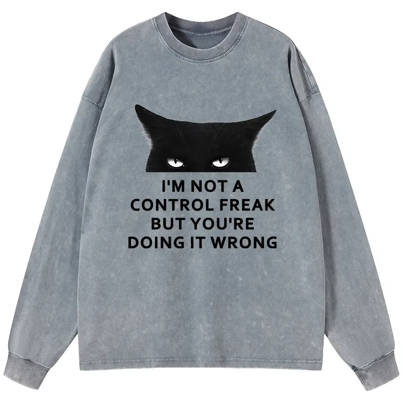 Tokyo-Lion Control Freak Funny Washed Long Sleeve T-Shirt