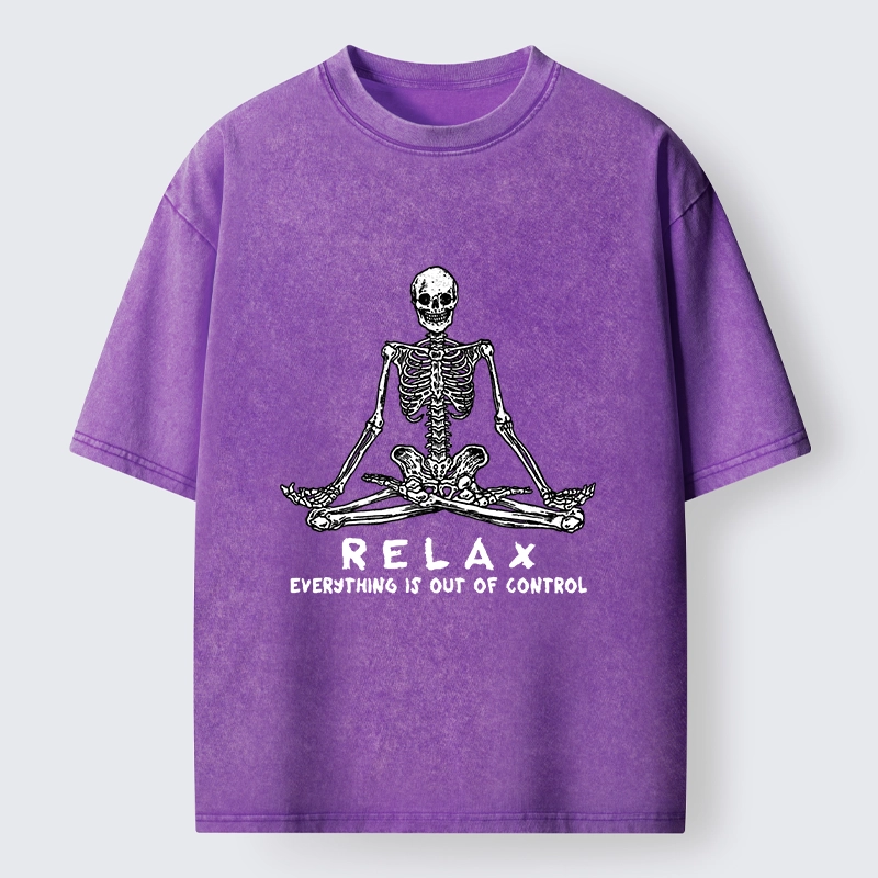 Tokyo-Lion Skeleton Meditates Calmly Washed T-Shirt