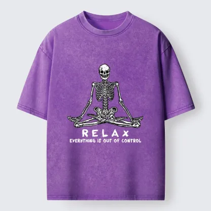 Tokyo-Lion Skeleton Meditates Calmly Washed T-Shirt