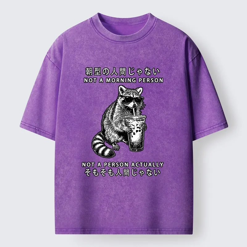 Tokyo-Lion Raccoon Rejecting Early Mornings Washed T-Shirt-Tokyo-Lion