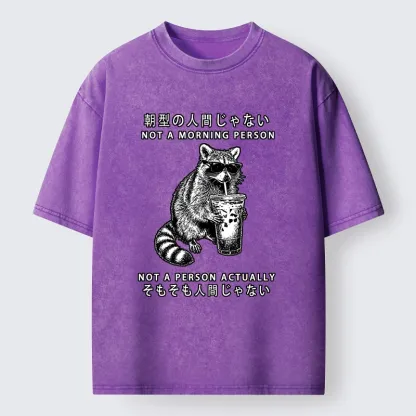 Tokyo-Lion Raccoon Rejecting Early Mornings Washed T-Shirt-Tokyo-Lion