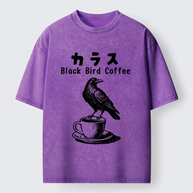 Tokyo-Lion Black Bird Coffee Break Meme Washed T-Shirt-Tokyo-Lion