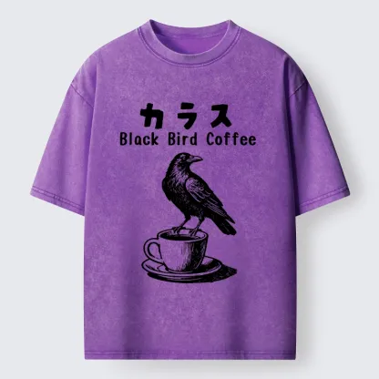 Tokyo-Lion Black Bird Coffee Break Meme Washed T-Shirt-Tokyo-Lion