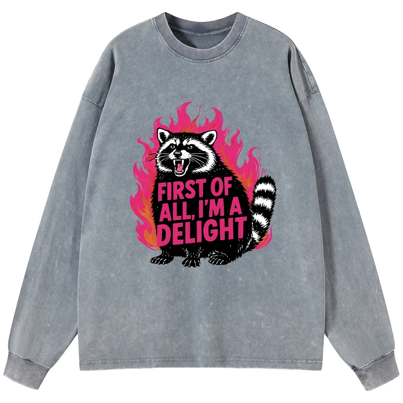 Tokyo-Lion Angry Raccoon Funny Washed Long Sleeve T-Shirt
