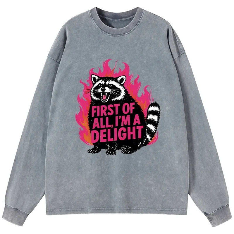 Tokyo-Lion Angry Raccoon Funny Washed Long Sleeve T-Shirt
